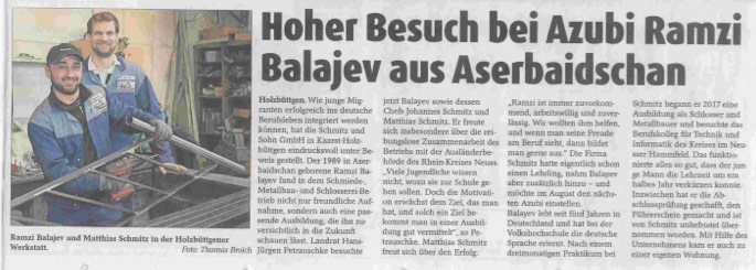 Hoher Besuch bei Azubi Ramzi Balajev aus Aserbaidschan